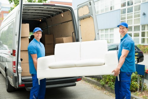Commercial moving team preparing office relocation in Colliers Wood
